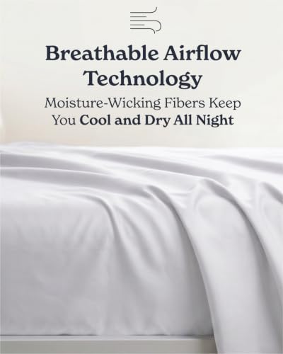 Queen Cooling Bed Sheet Set - White, 4-Piece for Hot Sleepers - Beckham Hotel Collection