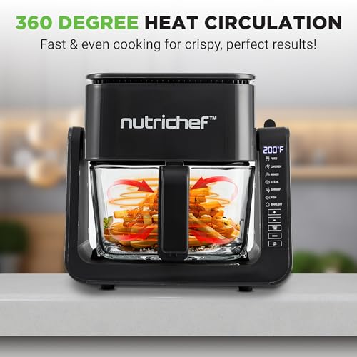 NutriChef Black 4QT Air Fryer & Indoor Grill with 7 Preset Modes