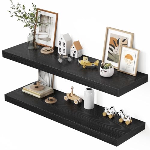 48-Inch Deep Black Floating Shelves Set of 2 - Wall-Mounted Storage for Living Room Bedroom Kitchen