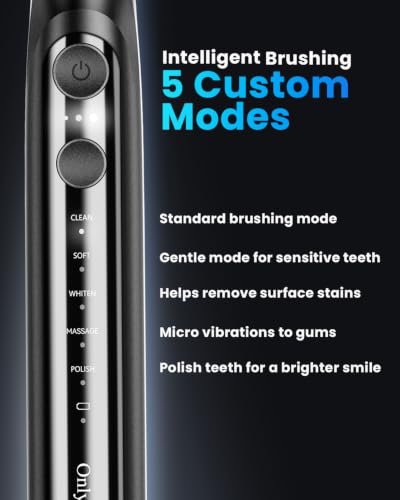 Onlyone Black Electric Toothbrush for Adults | 8 Brush Heads, Travel Case, 5 Modes