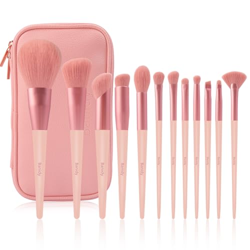 Banidy 12-Pink Vegan Makeup Brush Set with Storage Bag - Professional & Beginner