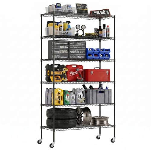 Black Commercial Wire Shelving Unit - Adjustable Steel Rack for Kitchen Garage & Pantry