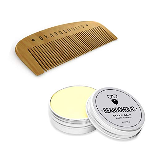 Beardoholic Beard Balm and Comb Set ? 100% All Natural, 100% Pearwood Hand Made Design ? Anti-Static, Eliminates Tangles and Ingrown Hairs, Itch and Dandruff ? Style Beard With Ease