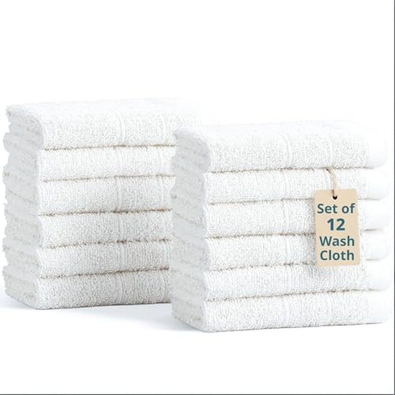 Casa Platino White Washcloths 12 Pack - 13x13 inches - 100% Cotton - Premium Quality Wash Cloths for Bathroom - Well Stitched, Soft & Highly Absorbent Washcloths Set - Ideal for Hotel, Spa & Salons
