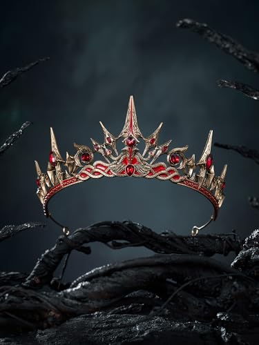 Black Gothic Witch Queen Crown for Cosplay Halloween - Gold+Red Variation