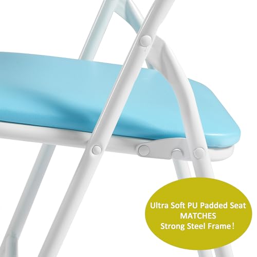 VECELO Kids Folding Activity Table and Chairs Set - Blue & White, 5 Pieces, Portable, Padded Cushions, No Assembly