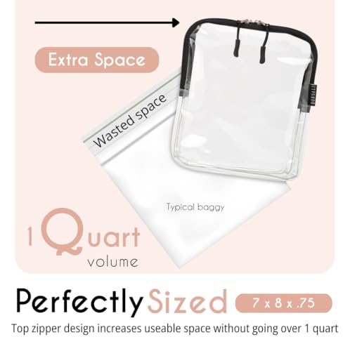 Black TSA Approved Toiletry Bag - Clear Quart Size 4-Pack for Travel & Organization