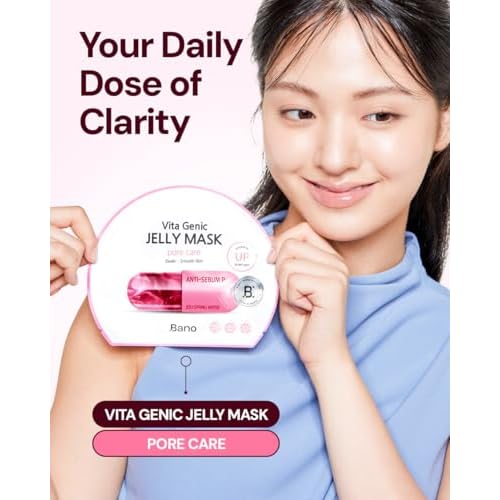 Vita Genic Jelly Face Pore Care Mask 10EA ? Hydrating Sheet Mask for Sensitive Skin, Korean Glass Skin Care with Spring Water, Vitamin C and Niacinamide, Sebum Control, Fragrance-Free, Pack of 2