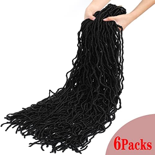 BLUONASI 40 Inch Soft Faux Locs Crochet Hair - Natural Color #1B, 6 Packs
