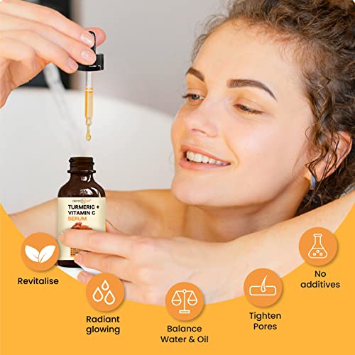 Turmeric Serum for Face + Glow-Boosting Vitamin C Serum - 4 Fl Oz Organic Moisturizer for Acne Dark Spots & Radiant Skin