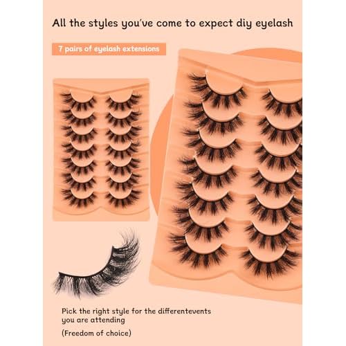 fluffy Cat Eye Lashes Mink Eyelashes Wispy 16MM 8D Volume False Eyelashes For Adult 7 Pairs Black