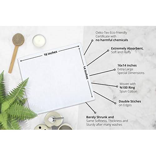RosenSoft Oversized Wash Clothes-16x14 in Extra Large Wash Cloths for Body and Face, Hand Gym Spa- Fingertip Towels for Bathroom, Bath Towel Set (White, 6)