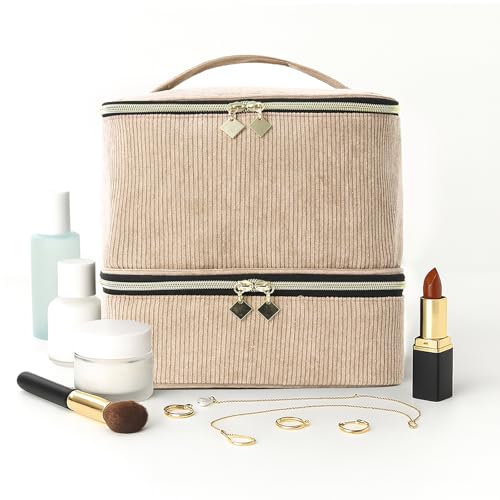 Nail Polish Organizer Bag Nail Kit Organizer Holds 30 Bottles and 1 Nail Lamp Double-layer Nail Polish Carrying Case Nail Art Tote Bag Khaki