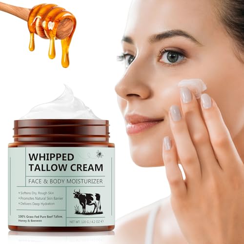 Beef Tallow Cream with 100% Grass-Fed Beef Tallow & Wild Honey - Age-Defying & Deep Moisture Balm for Dry, Sensitive Skin, Face & Body Moisturizer, Natural Formula