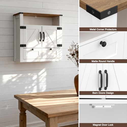 Farmhouse Bathroom Wall Cabinet with Mirror, Wall Mount Storage Shelf