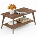 VASAGLE 2-Tier Coffee Table with Storage - Tapered Legs, Chestnut Brown