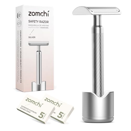 Noble Silver Double Edge Safety Razor with Stand - Men & Women Shaving Kit