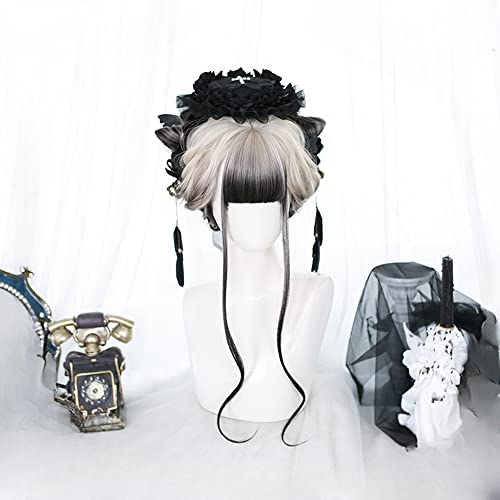 Wavy Long Black White Synthetic Hair Lifelike Daily Sweet Lolita Japanese Hot Princess Cosplay Party Natural Female Wigs with Bangs