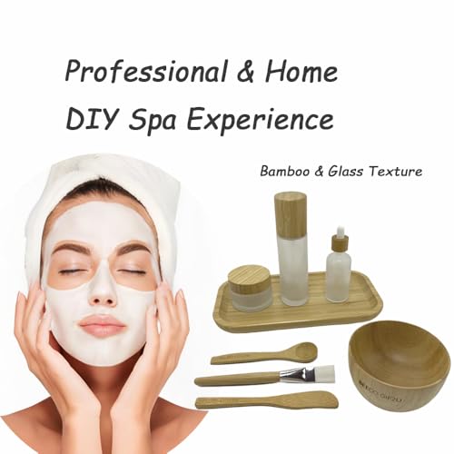 Bamboo & Glass 8 Pack Face Mask Mixing Bowl Set with Tools & Refillable Containers