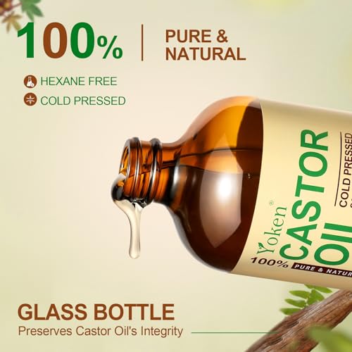 Organic Castor Oil in Glass Bottle 16 fl oz & Vitamin E Oil 8 fl oz Set | 60,000 IU Vitamin E oil for Scars Skin, Hexane Free Cold Pressed Castor Oil for Hair, Eyelashes, Face, Body Moisturizer