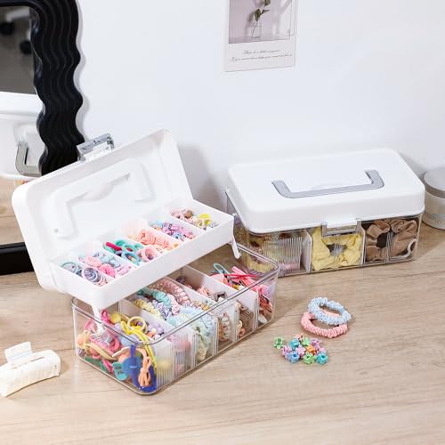 FABROK 2 Pack Portable Hair Accessories Organizer Box for Girls, Plastic, 12 Divisions