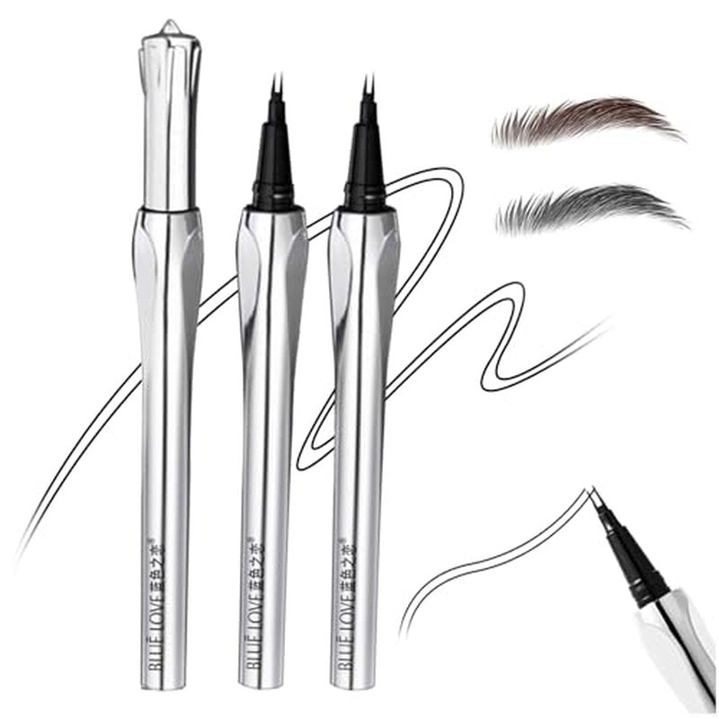 BLUE LOVE 2PCS Two-Prong Eyebrow Pen, Upgrade 2 Tipped Eye Brow Pencils for Women, Waterproof Lasting All-Day Eye Makeup with Microblading Brow Pen with Hair Like Strokes (2PCS Brown)