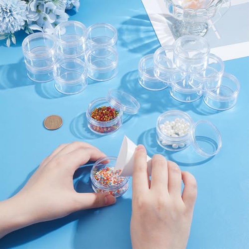 BENECREAT 16 Pack 1.97"x1.1" (30ml) Empty Clear Plastic Bead Storage Container jar with Rounded Screw-Top Lids for Beads, Nail Art, Glitter, Make Up, Cosmetics and Travel Cream