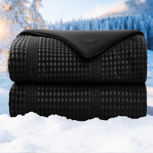 Bedsmile Black King Waffle Weave Ice Blanket, 108 x 90 in – Reversible Cooling Comforter, Q-Max >0.45
