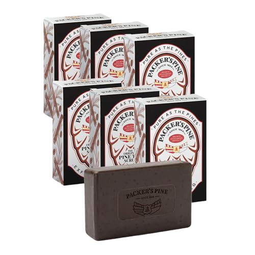 Packer's Pine Tar Exfoliating Soap Bar 3.2 oz Pack of 6 for Skin Relief & Outdoors