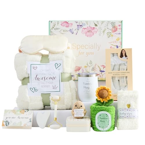 VANJOROY Birthday Gift Basket for Women – Self-Care Sunflower Box, Beige/White