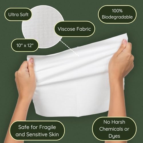 Clean Facial Towels for Sensitive Skin, 100% USDA Biobased Face Towels, 50 Count, Ultra Soft, Makeup Remover Dry Wipes, Viscose