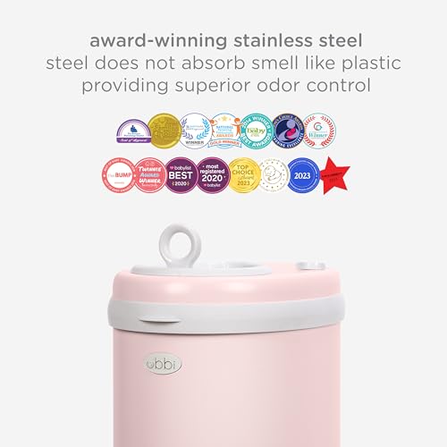 Ubbi Stainless Steel Diaper Pail - No Special Bags, Odor Locking - Blush Pink
