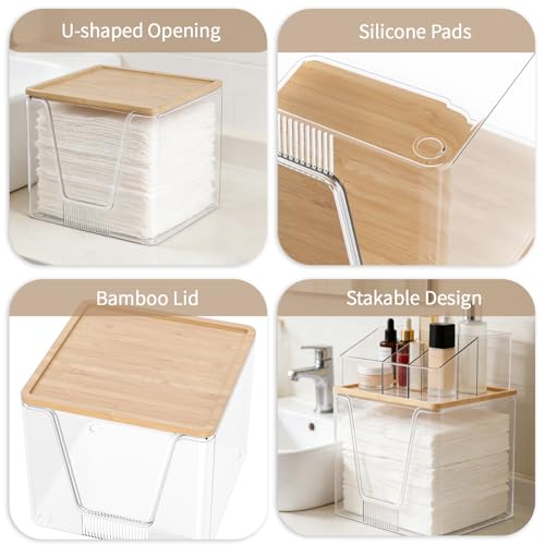 Clear 2 Pack Disposable Facial Towel Holder & Cosmetic Organizer with Bamboo Lid