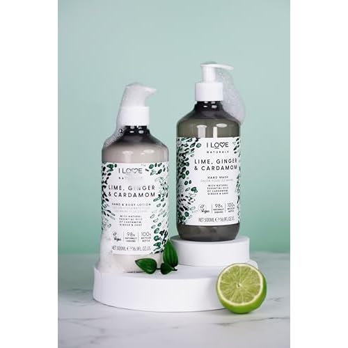 I LOVE Naturals Lime, Ginger & Cardamon Hand Wash, Natural Oils Of Cardamon, Ginger & Sage, Refreshing & Cleansing Formula, 100% Recycled Bottle & Vegan-Friendly 3 x 16.91 fl oz