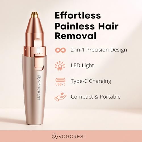 VG VOGCREST Rose Gold 2-in-1 Facial & Eyebrow Trimmer with LED Light