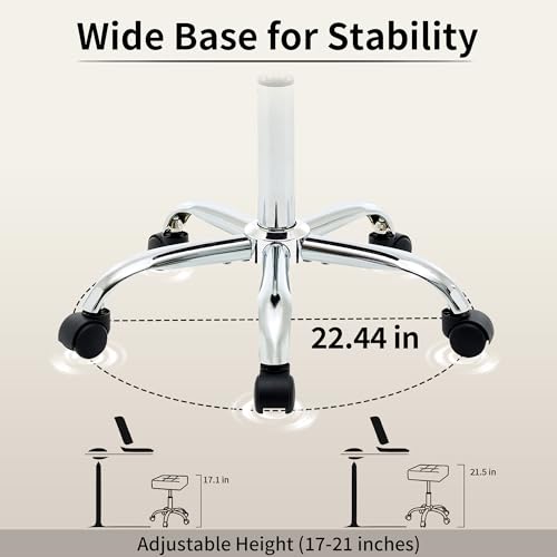 Saddle Stool with Wheels, Swivel Rolling Stools for Vanity, Adjustable Height Tattoo Stool 17"-21" (Gray)