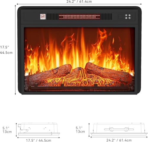 24-Inch Electric Fireplace Insert with Remote Control and Log Set - Adjustable Heat & Flame