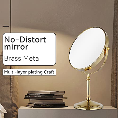 DOWRY Gold Finish 10x Magnification Tabletop Makeup Mirror - 15 x 9 inches