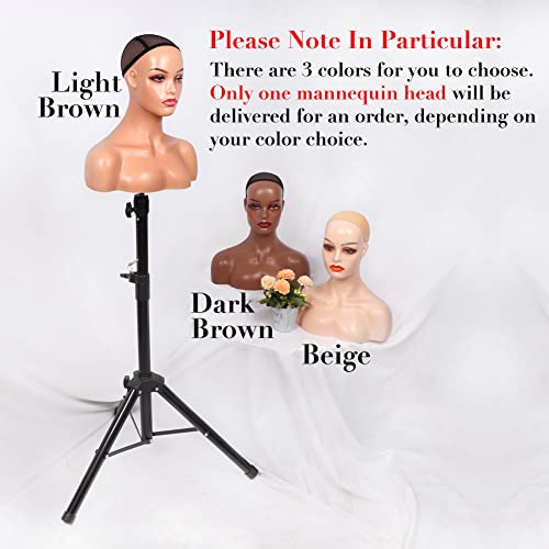 Realistic Female Mannequin Head with Shoulders - Dark Brown