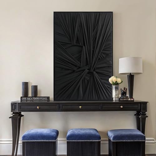 SAFERRYHOME Black 3D Textured Minimalist Wall Art, Framed 24x36 Inches