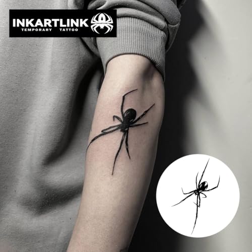 INKARTLINK Semi-Permanent Tattoo Stickers, Creative Halloween Party Dark-Themed Temporary Tattoos for Men, Exquisite and Realistic Design, Cruelty-Free, Non-Reflective, Waterproof (Spider 2)