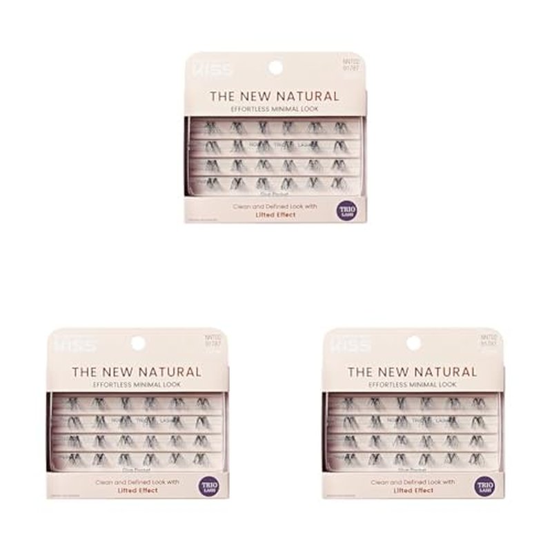 KISS The New Natural False Eyelashes, Easy to Apply, Reusable Fake Lashes, Cruelty Free, Includes 24 Short & Medium Length (12mm-16mm) Natural Volume Trio Lash Clusters - Style ¡®Noir¡¯ (Pack of 3)