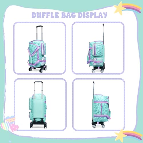 Kids Rolling Duffle Bag with Wheels for Girls - Travel Overnight Bag with Makeup and Toiletry Bag - Dance Bag for Women
