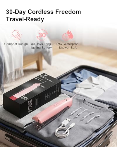 Cordless Water Flosser Pink - 3 Modes, 6 Pressure Settings, 220ml Portable Oral Irrigator