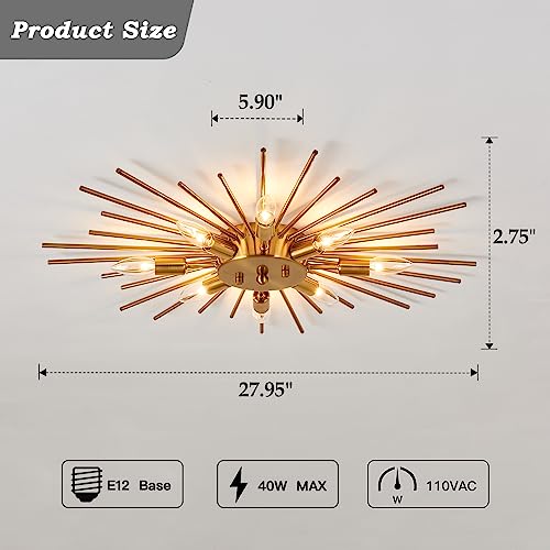 Semi Flush Mount Ceiling Light 8-Light Modern Metal Fixture Gold Finish for Kitchen Dining Bedroom