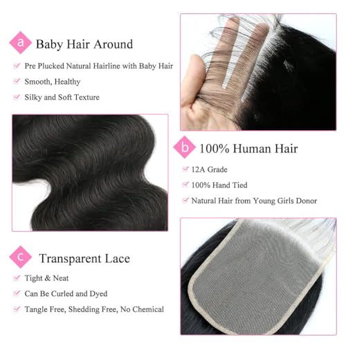 5x5 Transparent HD Lace Closure Body Wave 14 Inch - Natural Black Brazilian Virgin Remy Hair