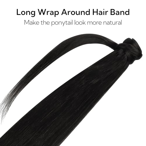Hotbanana Human Hair Ponytail Extension 14 Inch Jet Black 75g - Soft & Silky, Variation of 14 Inch-75g / Ponytail-1 Jet Black