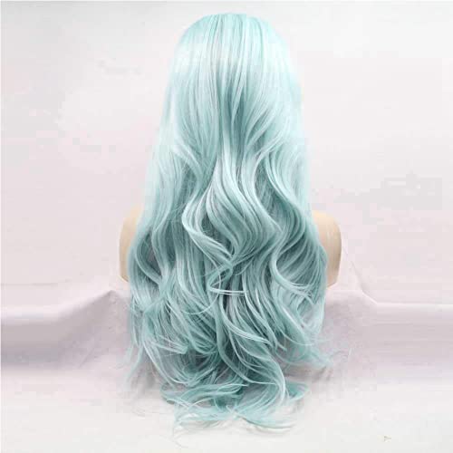 Kalisa 24 Inch Blue & Green Lace Front Wavy Synthetic Wig - Heat Resistant & Glueless