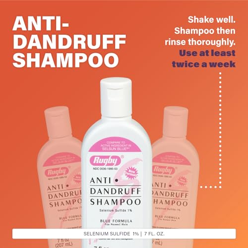 Rugby Selenium Sulfide Anti-Dandruff Shampoo - Blue Formula for Normal Hair - 7 Oz (1-Pack)