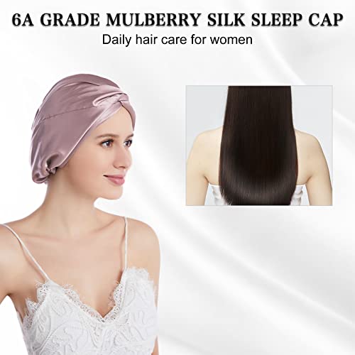 SOBONNY One Size Pink Mulberry Silk Sleep Cap for Women Hair Care Night Hat